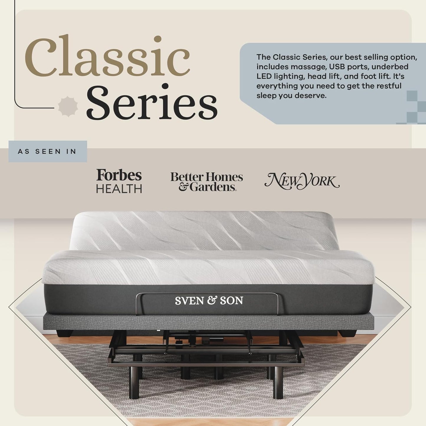 Classic Adjustable Bed Base, Head and Foot Lift, Massage, Under-Bed Lights, USB, Gel Memory, Zero Gravity Smart Frame - King + 14 Inch Hybrid Spring Matt (Medium Soft)