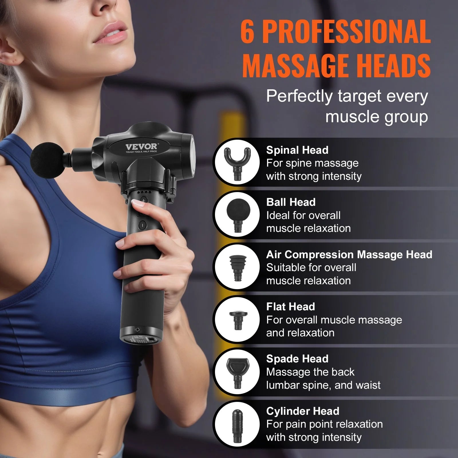 VEVOR Deep Tissue Massage Gun – 9 Speeds, 6 Heads, Rechargeable 24V for Pain Relief & Recoveryhealth