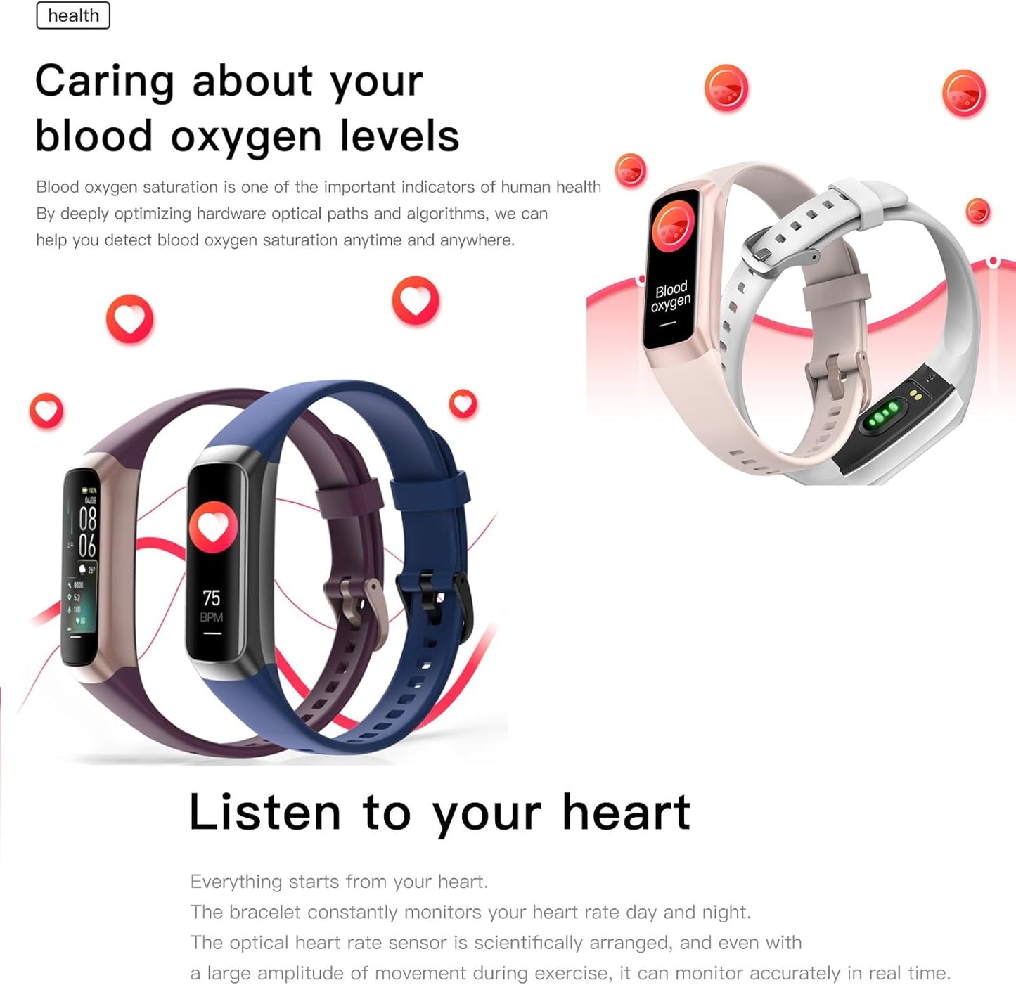 Stay Fit and Stylish with the C60 Slim Fitness Tracker - Heart Rate, Blood Pressure Monitor & 25 Sports Modes!
