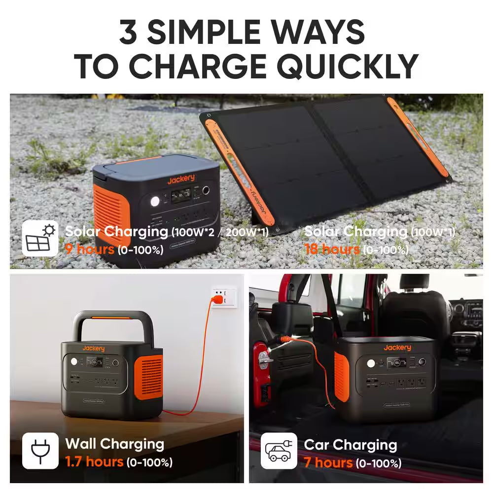 Expandable 2000W Solar Generator – 4000W Peak, LiFePO4 Battery, Dual 100W Panels, Push-Start