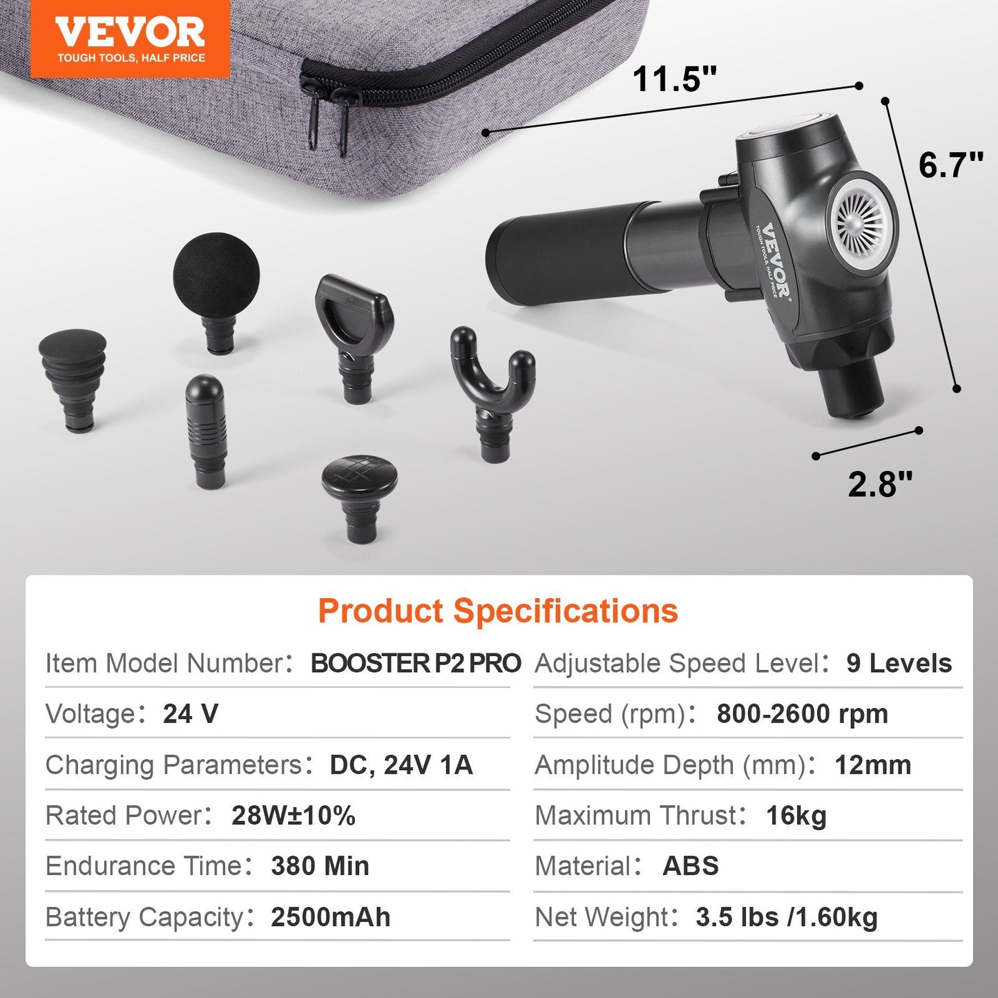 VEVOR Deep Tissue Massage Gun – 9 Speeds, 6 Heads, Rechargeable 24V for Pain Relief & Recoveryhealth