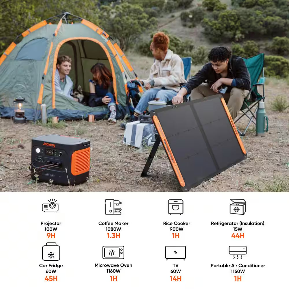 Expandable 2000W Solar Generator – 4000W Peak, LiFePO4 Battery, Dual 100W Panels, Push-Start