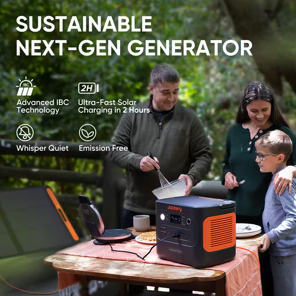 Expandable 2000W Solar Generator – 4000W Peak, LiFePO4 Battery, Dual 100W Panels, Push-Start