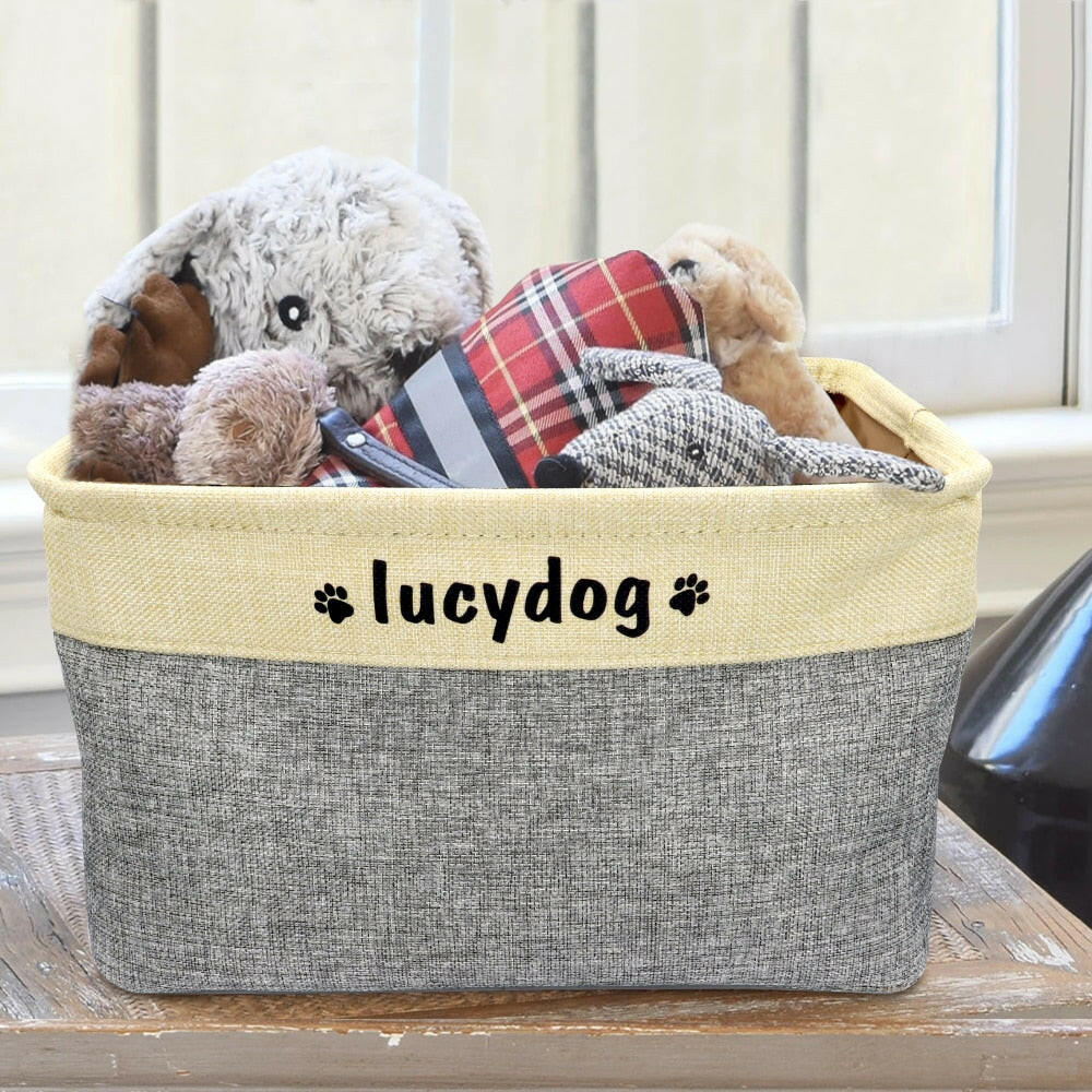 Custom Dog Toys Storage Bins Canvas Collapsible Dog Accessories Storage Basket Bin Pet Organizer Box Perfect For Organizing Toys.