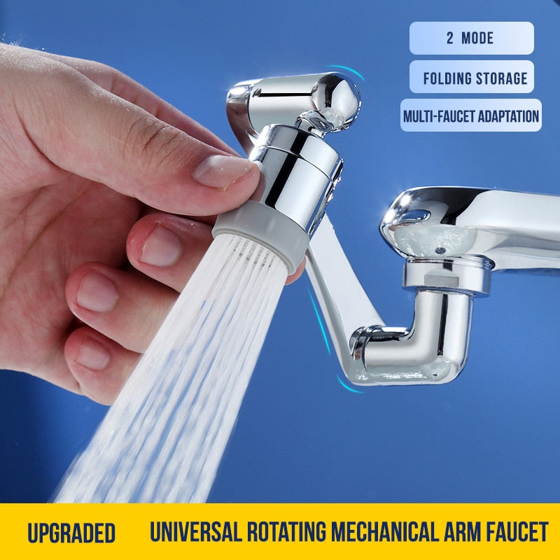 Stainless steel Universal 1080 °Swivel Robotic Arm Swivel Extension Faucet Aerator Kitchen Sink Faucet Extender 2Water Flow Mode.