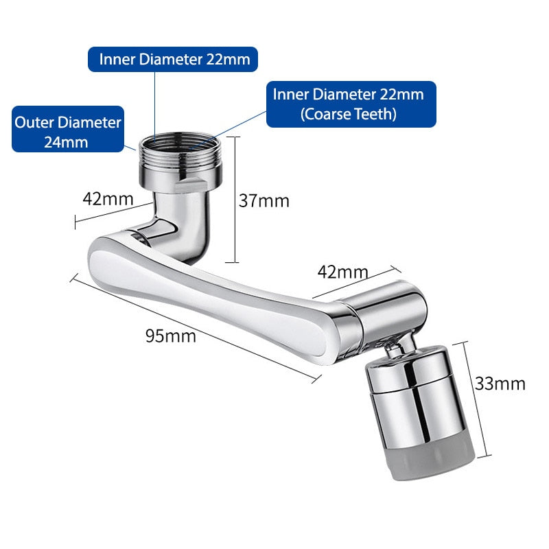 Stainless steel Universal 1080 °Swivel Robotic Arm Swivel Extension Faucet Aerator Kitchen Sink Faucet Extender 2Water Flow Mode.