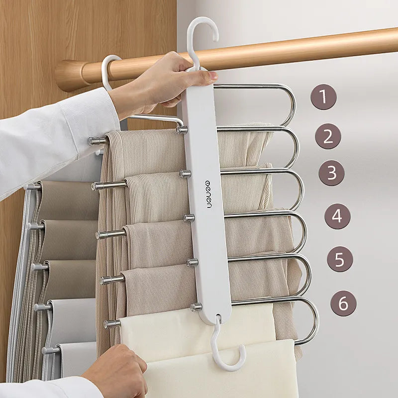 Multi-functional 6 in 1 Pants Hanger For Clothes Rack adjustablanizer Trouser Storage.