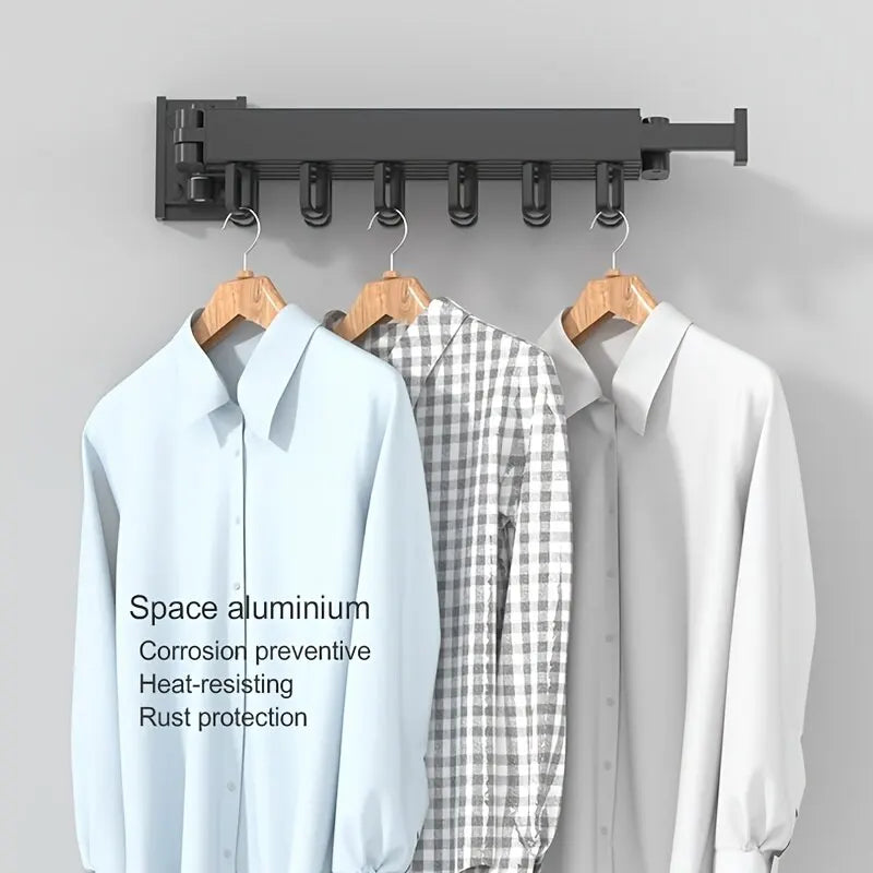 Wall-Mounted Foldable Aluminum Alloy Clothes Drying Rack Perfect for Balcony Bedroom Kitchen Living Room.