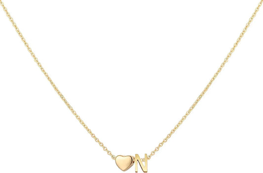 Initial Heart Necklace 18K Gold Plated Stainless Steel Tiny Heart Letter Necklace Personalized Monogram Name Necklace for Women