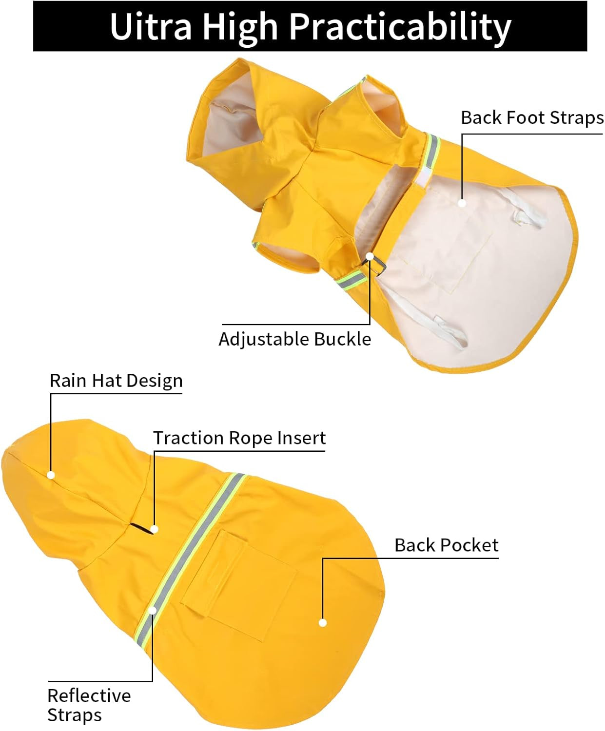 Stylish and Functional Dog Raincoat - Waterproof & Reflective, Perfect for Large Breeds in Vibrant Yellow