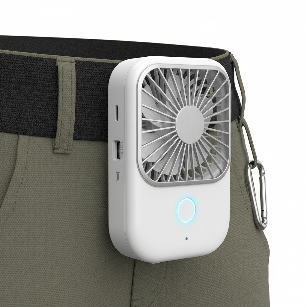 Portable waist clip fan with USB rechargeable battery and LED light
