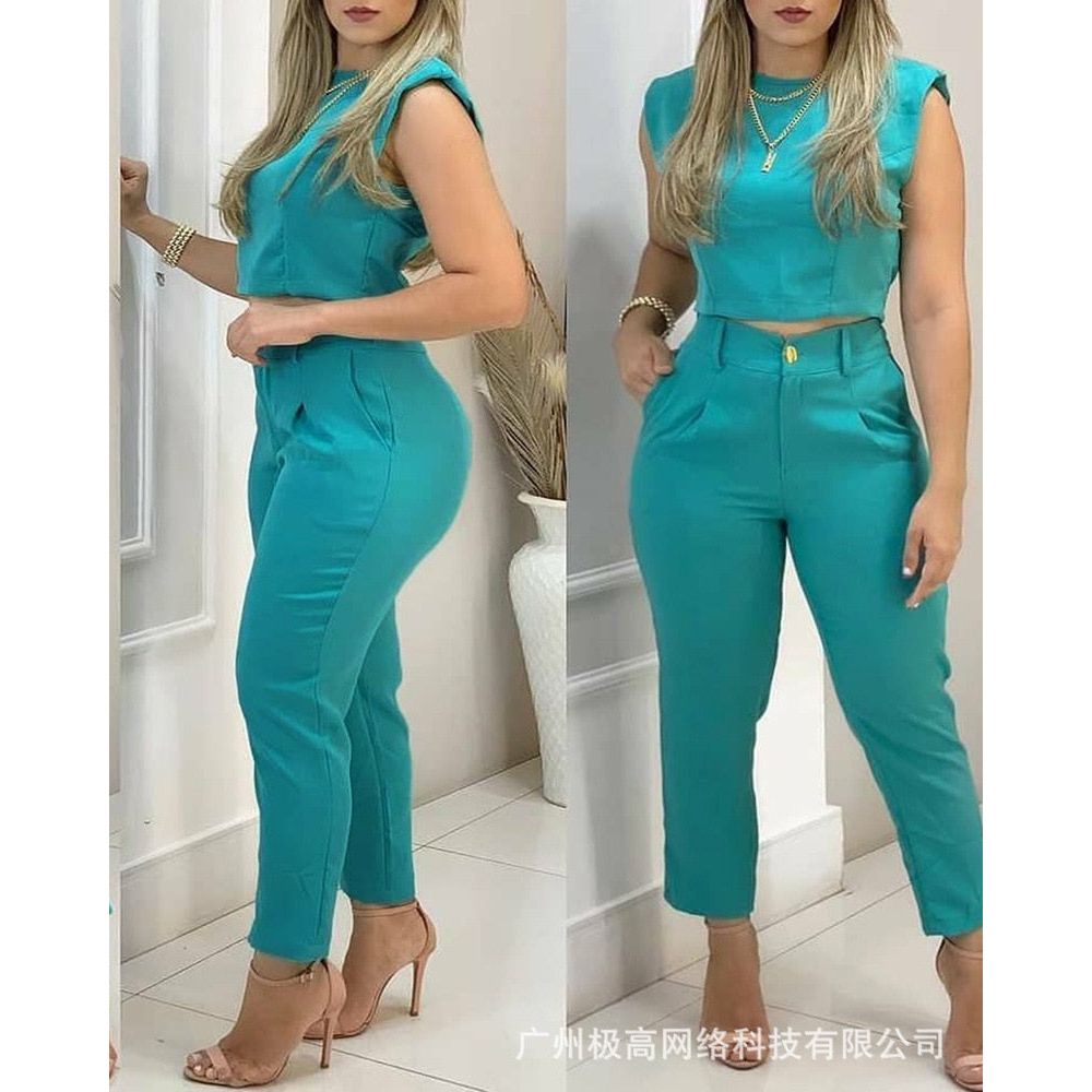 Women's 2023 new summer blue casual suit.