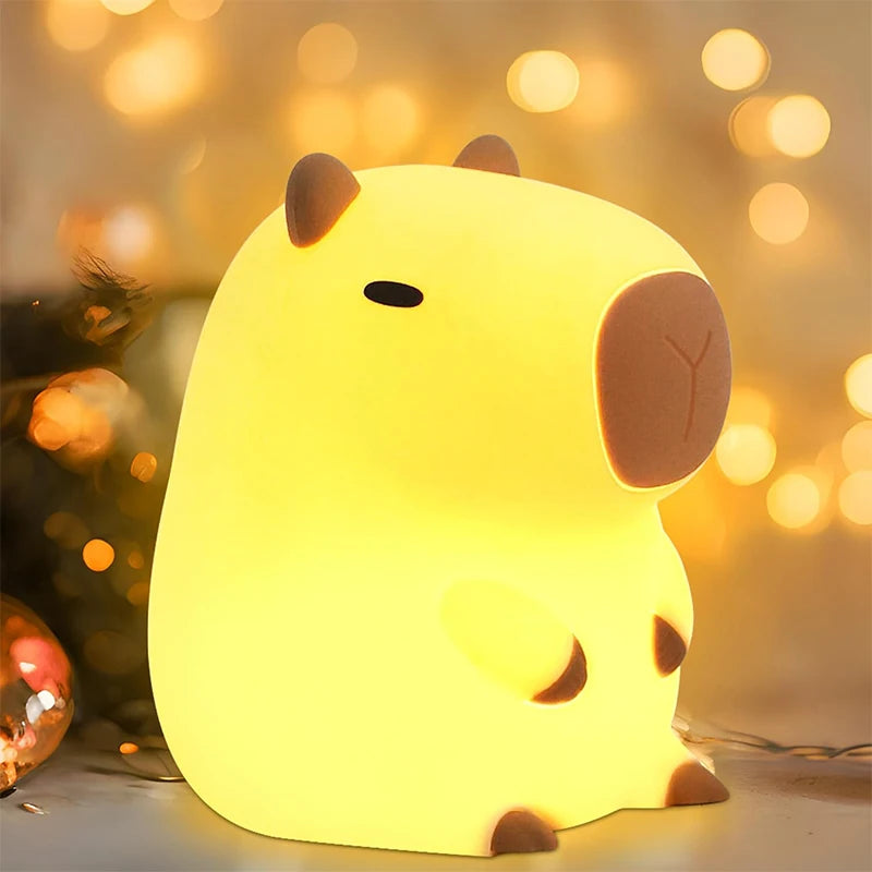 Adorable Capybara Night Light - Rechargeable Silicone Touch Bedside Lamp for Kids - Perfect Sleep Companion and Gift!