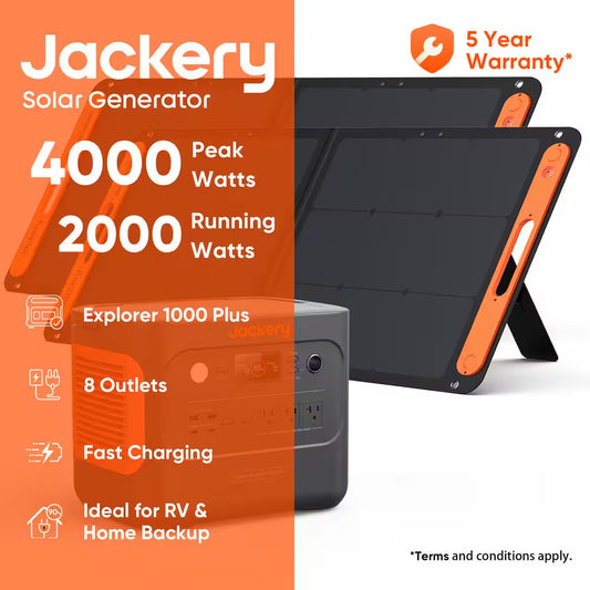 Expandable 2000W Solar Generator – 4000W Peak, LiFePO4 Battery, Dual 100W Panels, Push-Start