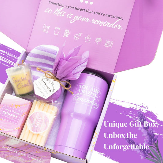 Indulge in Serenity: 8-Piece Lavender Bath and Body Gift Set with Insulated Tumbler - Perfect Relaxation Gifts for Women and Thoughtful Get Well Soon Surprises
