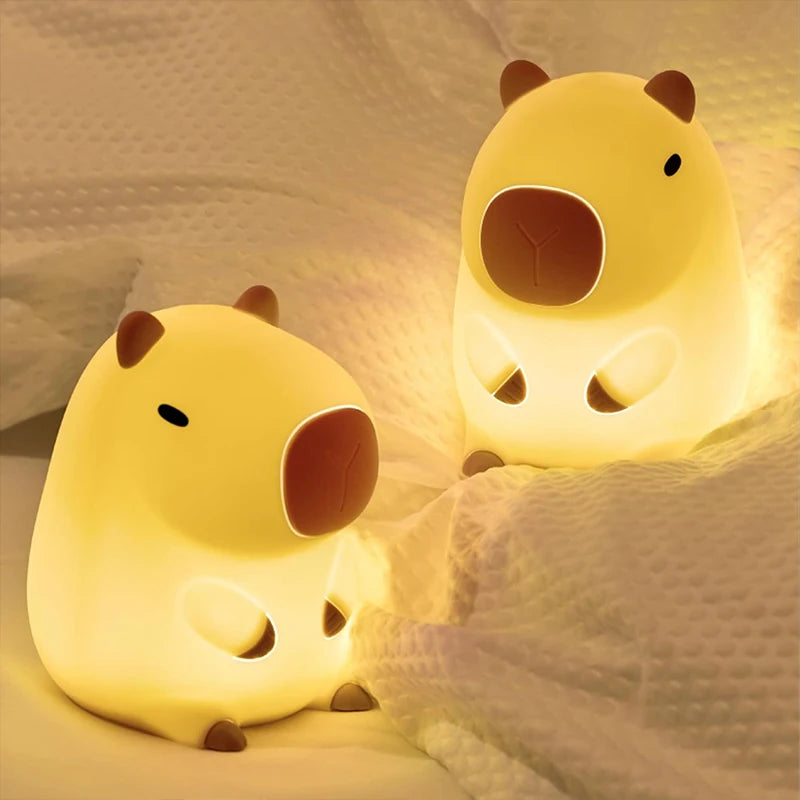 Adorable Capybara Night Light - Rechargeable Silicone Touch Bedside Lamp for Kids - Perfect Sleep Companion and Gift!