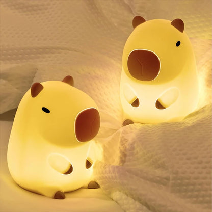 Adorable Capybara Night Light - Rechargeable Silicone Touch Bedside Lamp for Kids - Perfect Sleep Companion and Gift!
