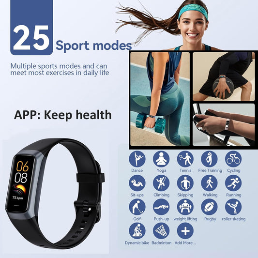 Stay Fit and Stylish with the C60 Slim Fitness Tracker - Heart Rate, Blood Pressure Monitor & 25 Sports Modes!