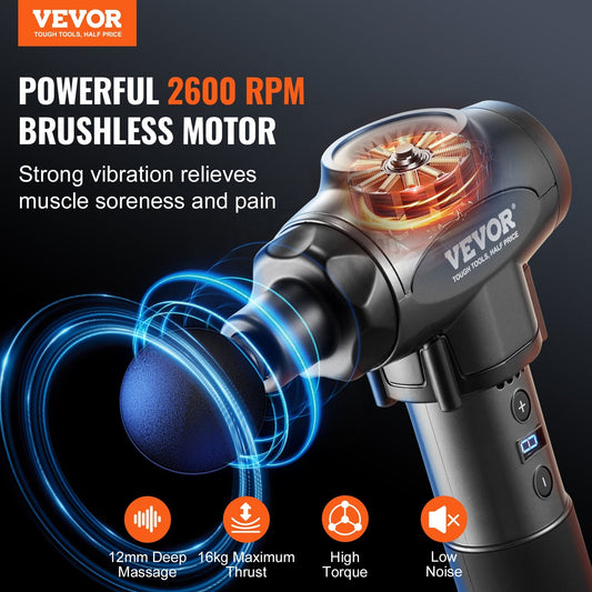 VEVOR Deep Tissue Massage Gun – 9 Speeds, 6 Heads, Rechargeable 24V for Pain Relief & Recoveryhealth