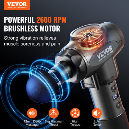 VEVOR Deep Tissue Massage Gun – 9 Speeds, 6 Heads, Rechargeable 24V for Pain Relief & Recoveryhealth