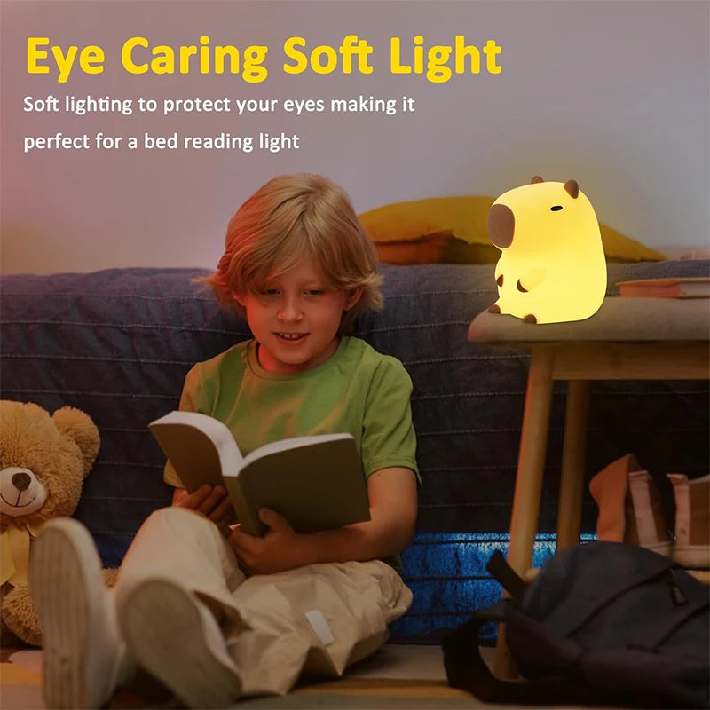 Adorable Capybara Night Light - Rechargeable Silicone Touch Bedside Lamp for Kids - Perfect Sleep Companion and Gift!