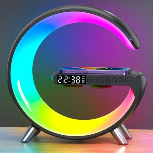 G-Shaped LED Atmosphere Lamp | Bluetooth Speaker & 15W Wireless Charger