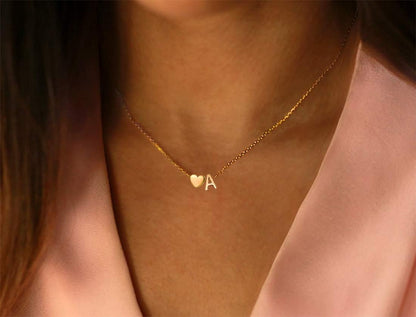 Initial Heart Necklace 18K Gold Plated Stainless Steel Tiny Heart Letter Necklace Personalized Monogram Name Necklace for Women