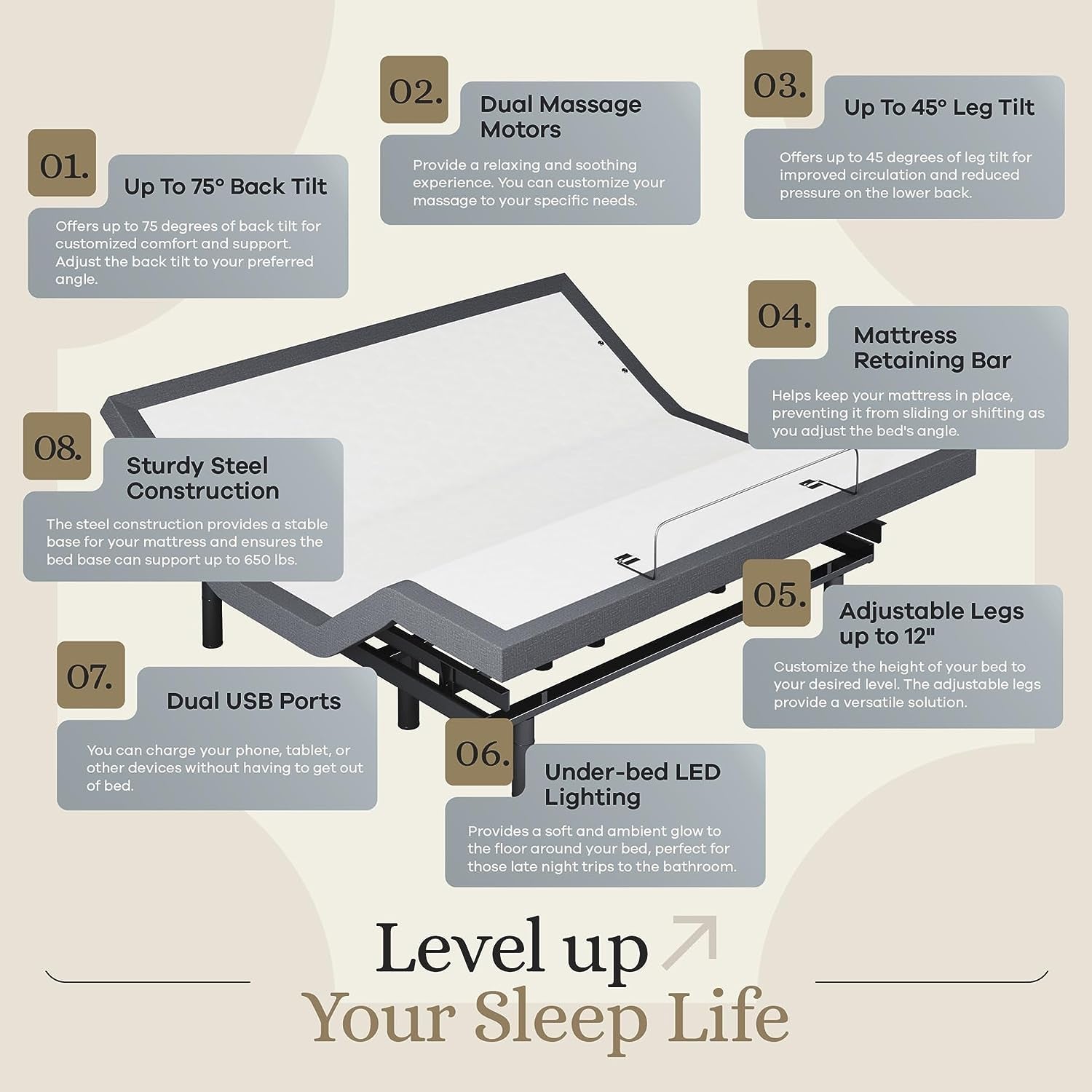 Classic Adjustable Bed Base, Head and Foot Lift, Massage, Under-Bed Lights, USB, Gel Memory, Zero Gravity Smart Frame - King + 14 Inch Hybrid Spring Matt (Medium Soft)