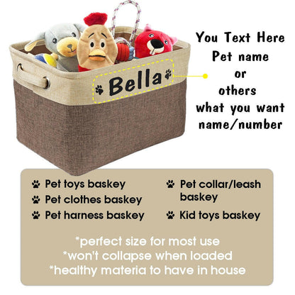 Custom Dog Toys Storage Bins Canvas Collapsible Dog Accessories Storage Basket Bin Pet Organizer Box Perfect For Organizing Toys.