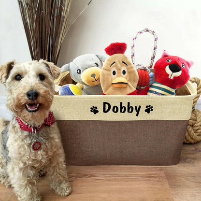 Custom Dog Toys Storage Bins Canvas Collapsible Dog Accessories Storage Basket Bin Pet Organizer Box Perfect For Organizing Toys.