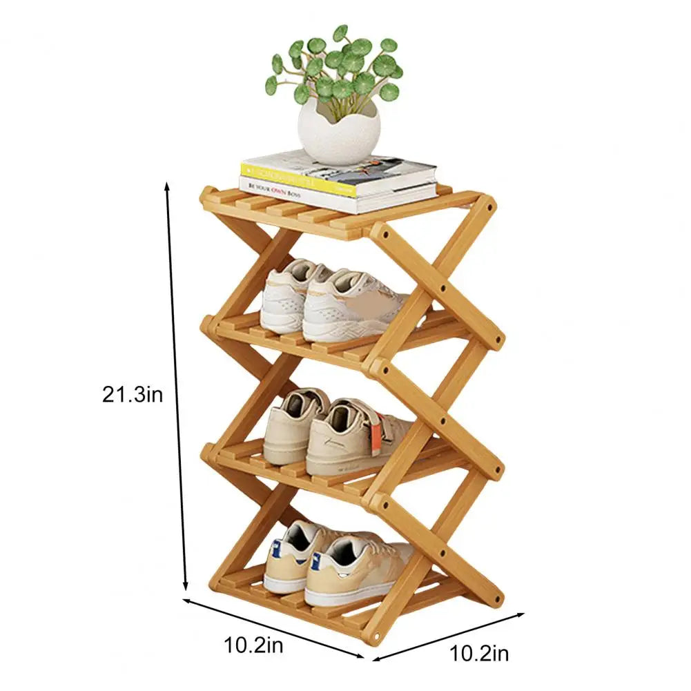 Bamboo Folding Shoe Rack – Space-Saving Organizer (2–5 Layers)