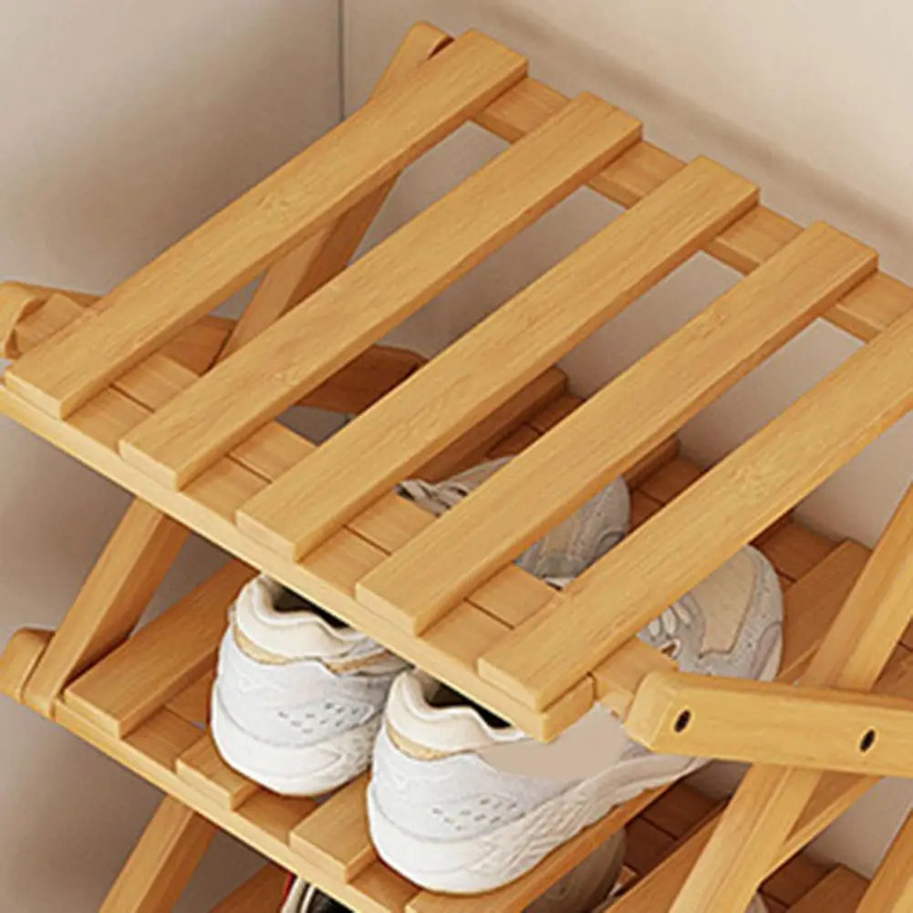 Bamboo Folding Shoe Rack – Space-Saving Organizer (2–5 Layers)