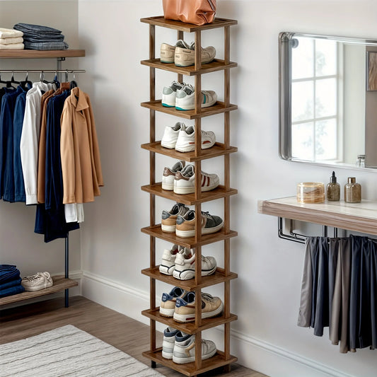9-Level Bamboo Shoe Rack – Easy Assembly, Space-Saving Organizer