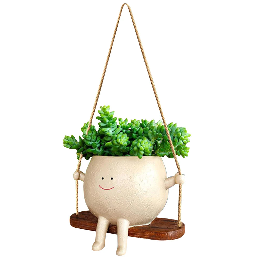 Cozy Fall Swing Face Planter, Indoor Hanging Plant Pot