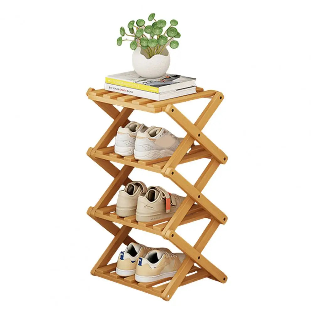 Bamboo Folding Shoe Rack – Space-Saving Organizer (2–5 Layers)