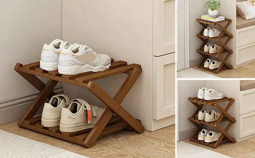 Bamboo Folding Shoe Rack – Space-Saving Organizer (2–5 Layers)