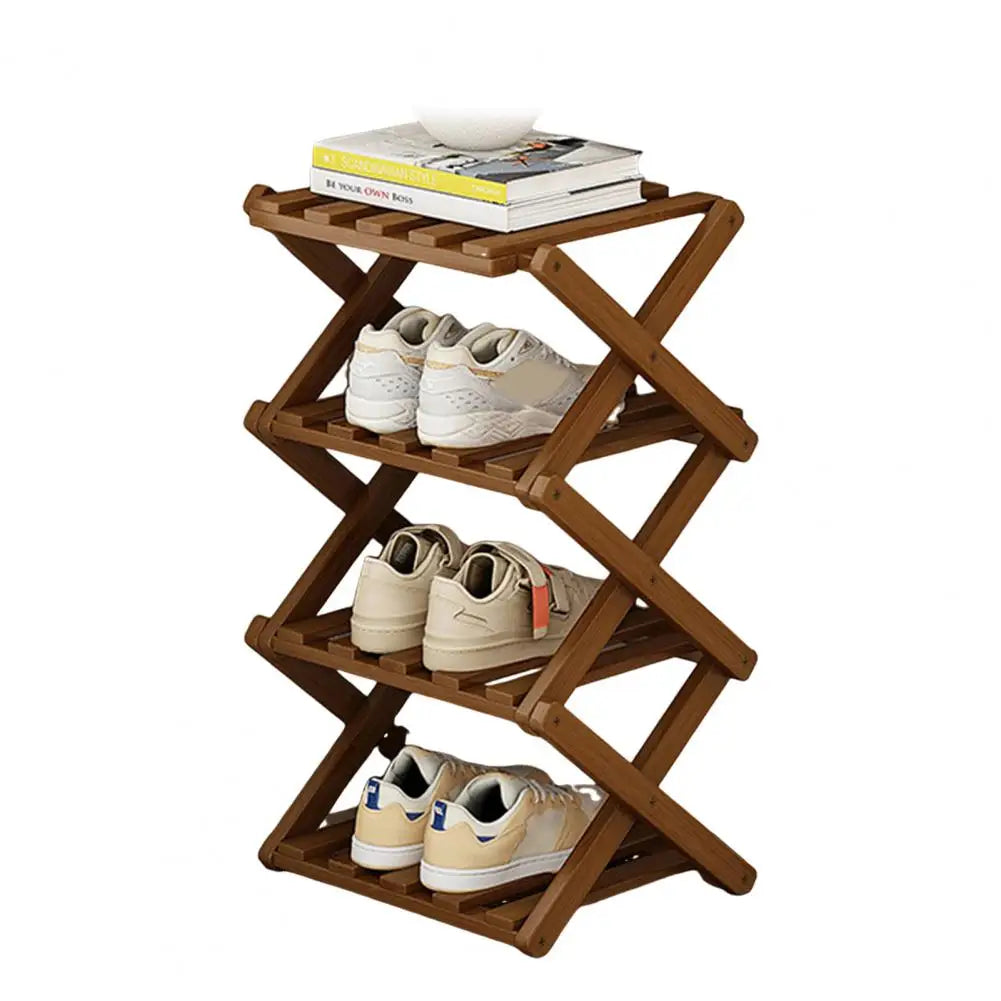 Bamboo Folding Shoe Rack – Space-Saving Organizer (2–5 Layers)