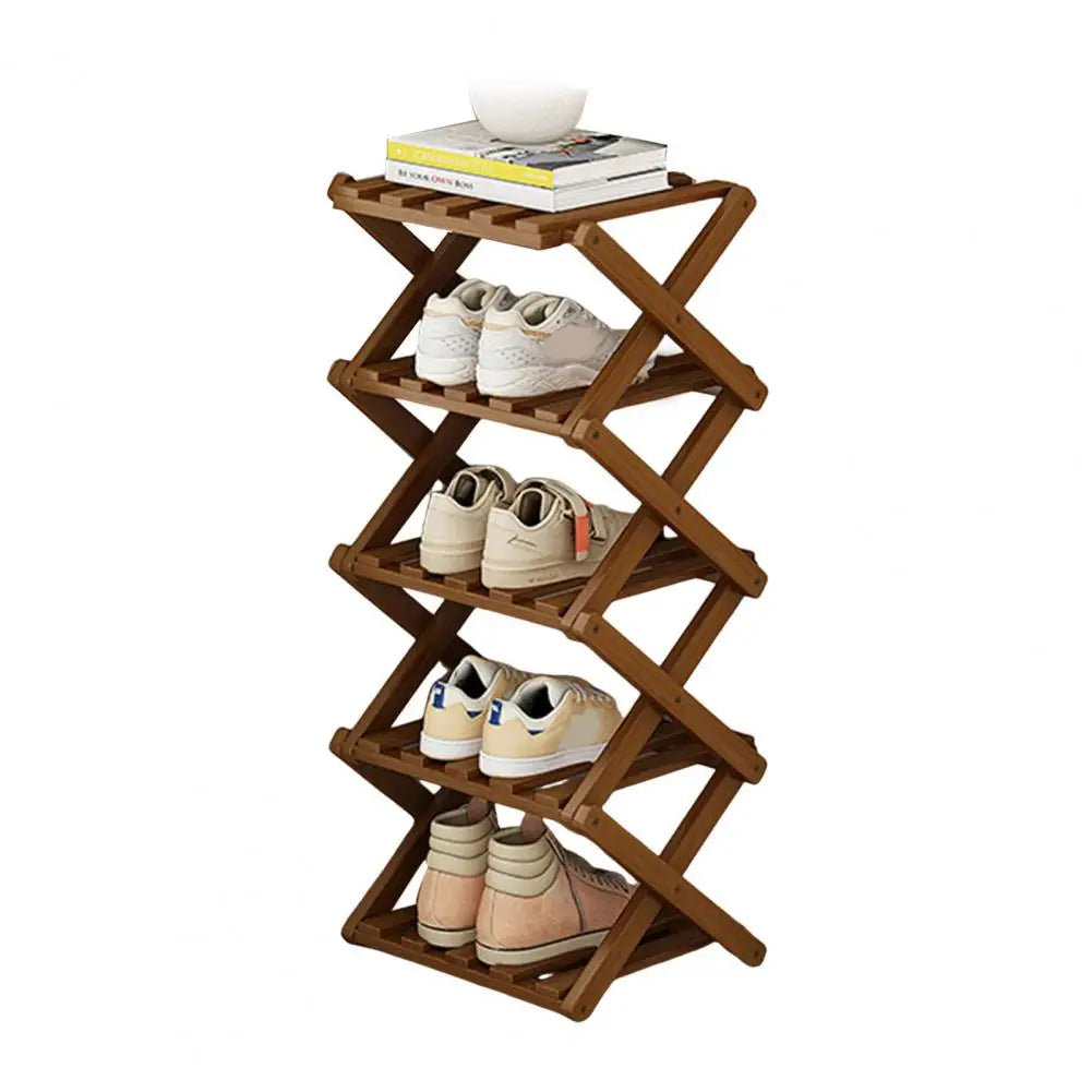 Bamboo Folding Shoe Rack – Space-Saving Organizer (2–5 Layers)