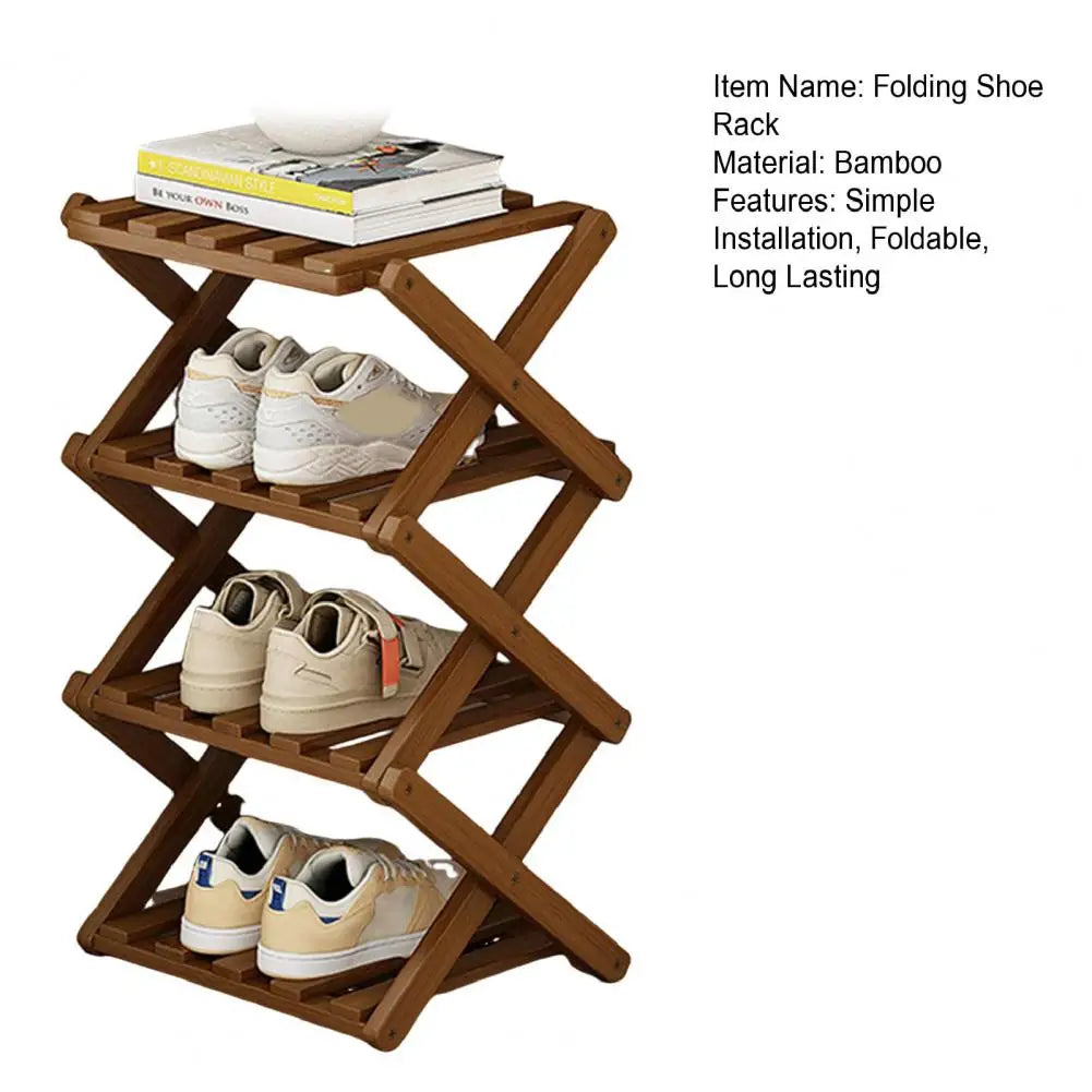 Bamboo Folding Shoe Rack – Space-Saving Organizer (2–5 Layers)