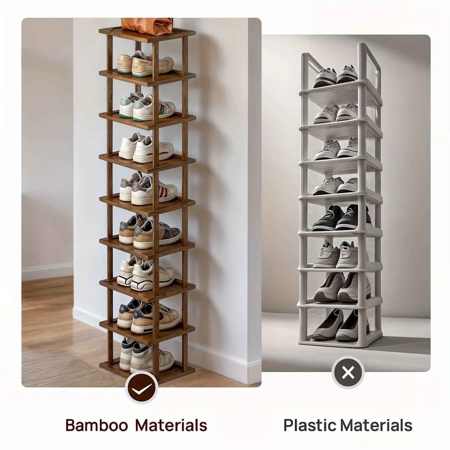 9-Level Bamboo Shoe Rack – Easy Assembly, Space-Saving Organizer