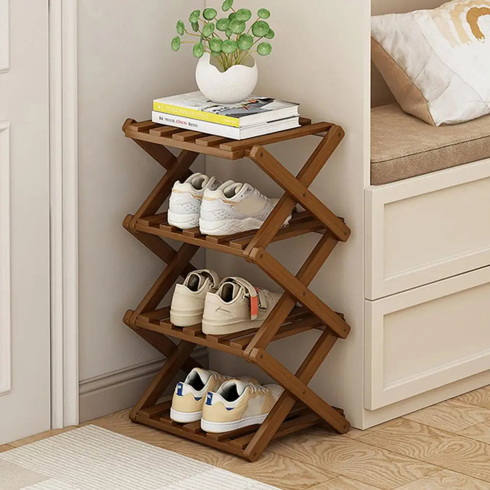 Bamboo Folding Shoe Rack – Space-Saving Organizer (2–5 Layers)