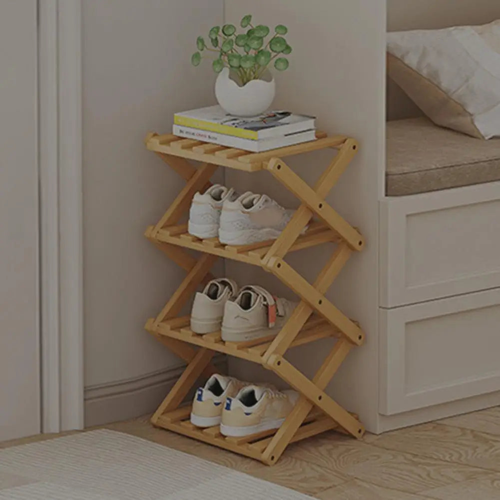 Bamboo Folding Shoe Rack – Space-Saving Organizer (2–5 Layers)