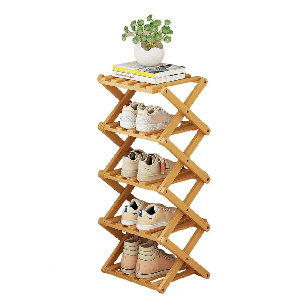 Bamboo Folding Shoe Rack – Space-Saving Organizer (2–5 Layers)