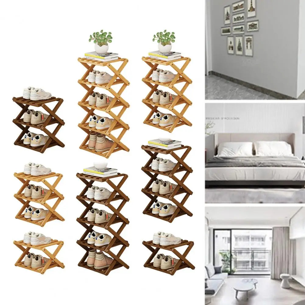 Bamboo Folding Shoe Rack – Space-Saving Organizer (2–5 Layers)