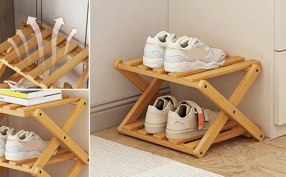 Bamboo Folding Shoe Rack – Space-Saving Organizer (2–5 Layers)
