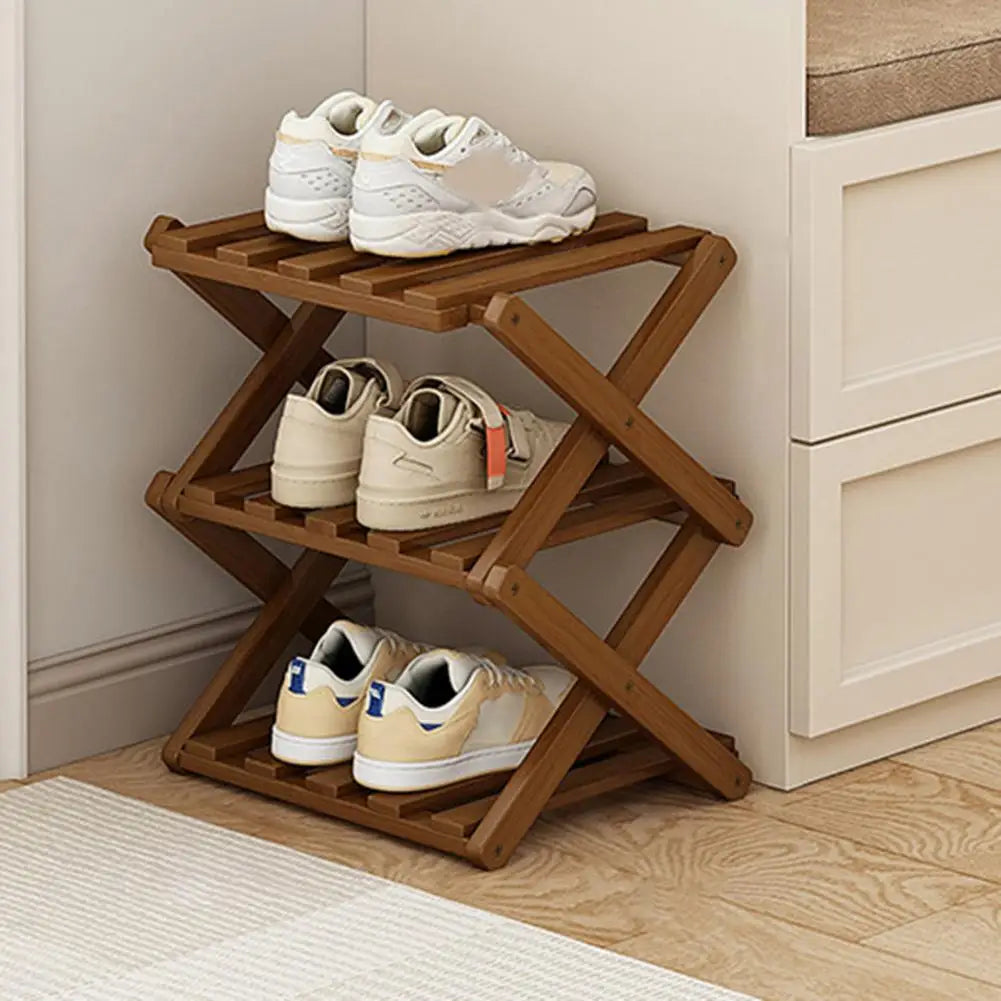 Bamboo Folding Shoe Rack – Space-Saving Organizer (2–5 Layers)