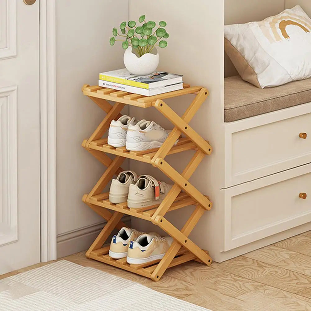Bamboo Folding Shoe Rack – Space-Saving Organizer (2–5 Layers)