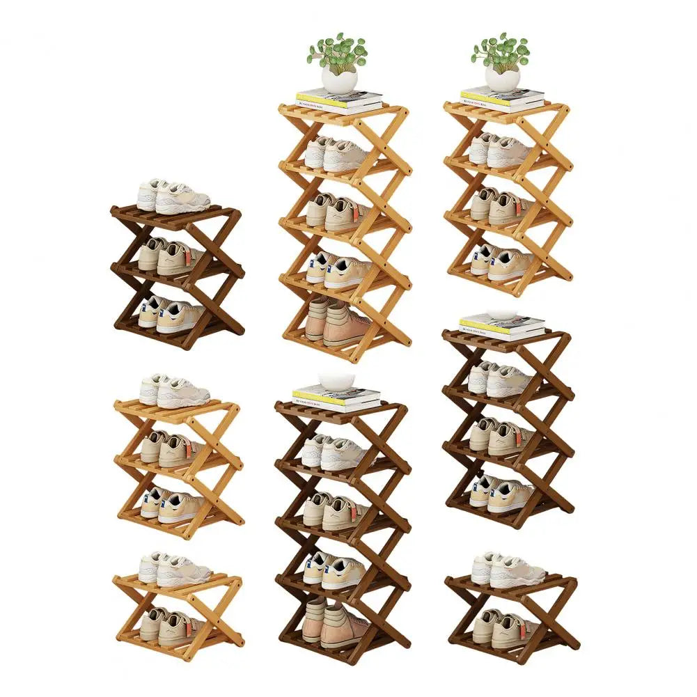 Bamboo Folding Shoe Rack – Space-Saving Organizer (2–5 Layers)