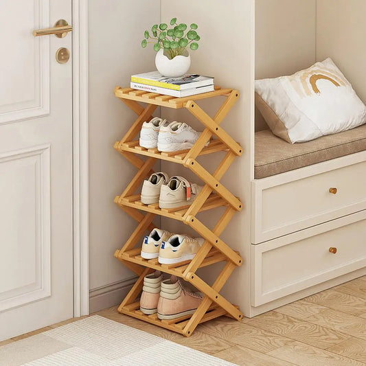 Bamboo Folding Shoe Rack – Space-Saving Organizer (2–5 Layers)