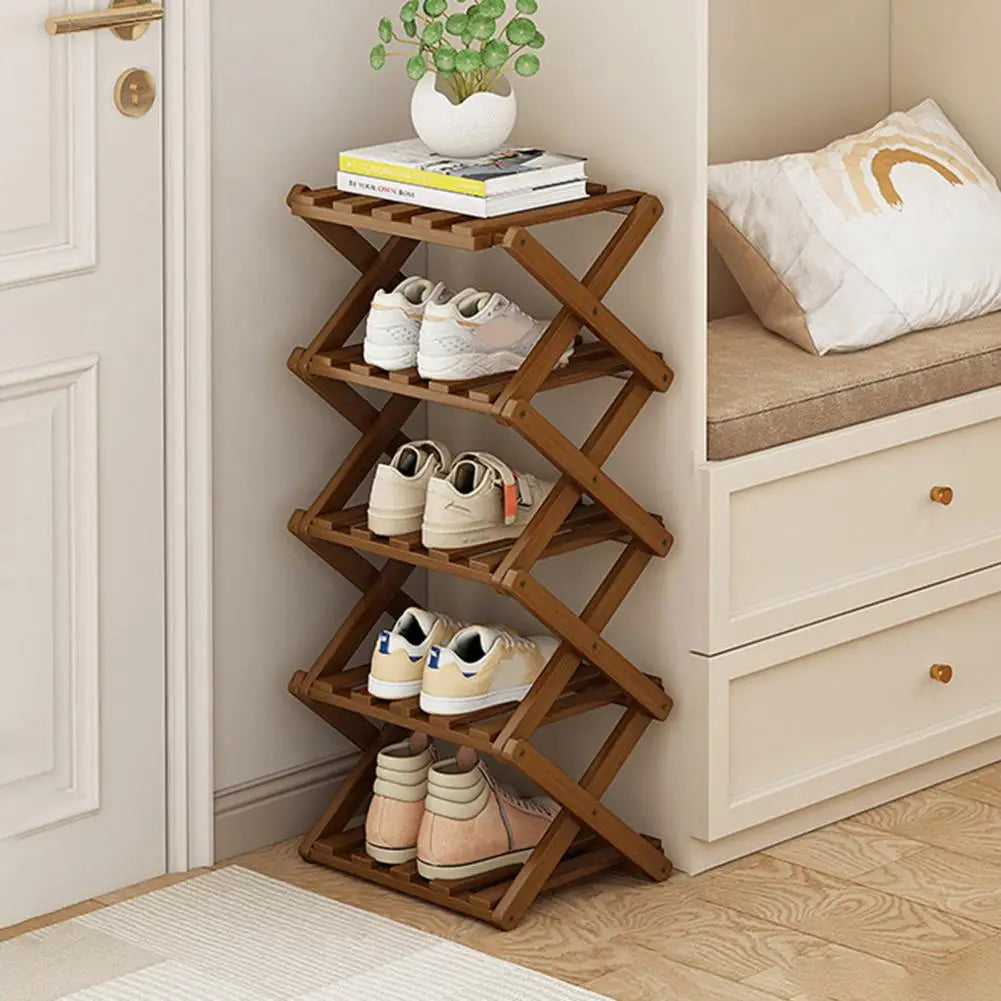 Bamboo Folding Shoe Rack – Space-Saving Organizer (2–5 Layers)